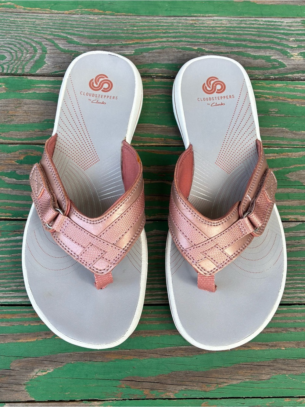 Clarks Cloudsteppers Brinkley Jazz Sandal Womens Sz 7 Rose Gold Slip On Thong